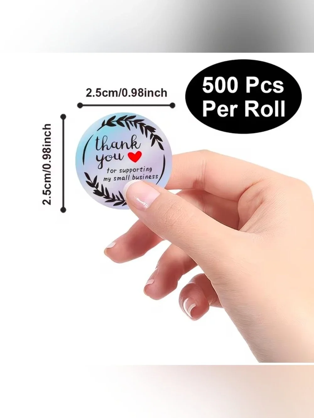 500 ct Holographic Thank You for Supporting My Small Business Stickers,NIP